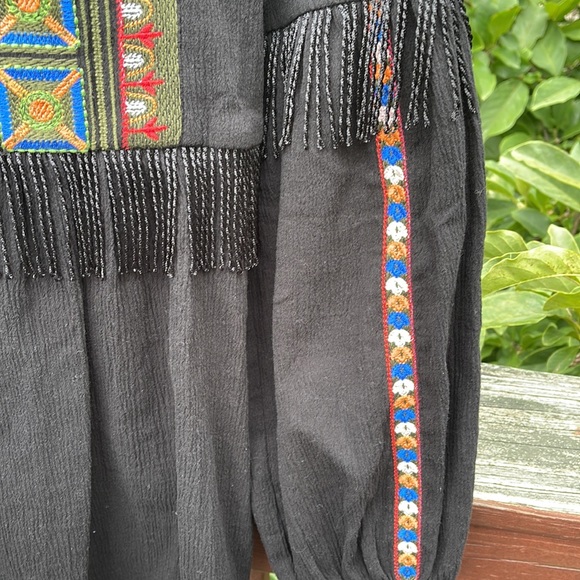 Anthropologie Dor Dor Couture Embroidered Beaded Rhinestone Fringe Shacket Top - Picture 6 of 16